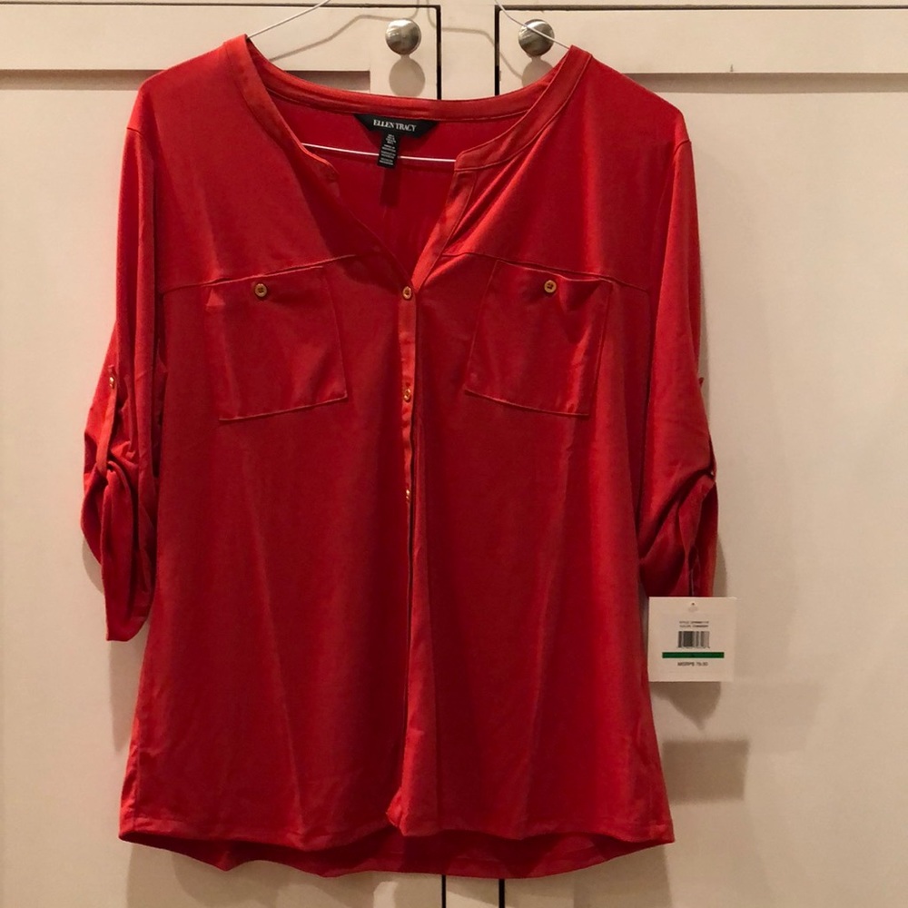 Ellen Tracy blouse, 3/4 sleeves rolled. Large, NWT